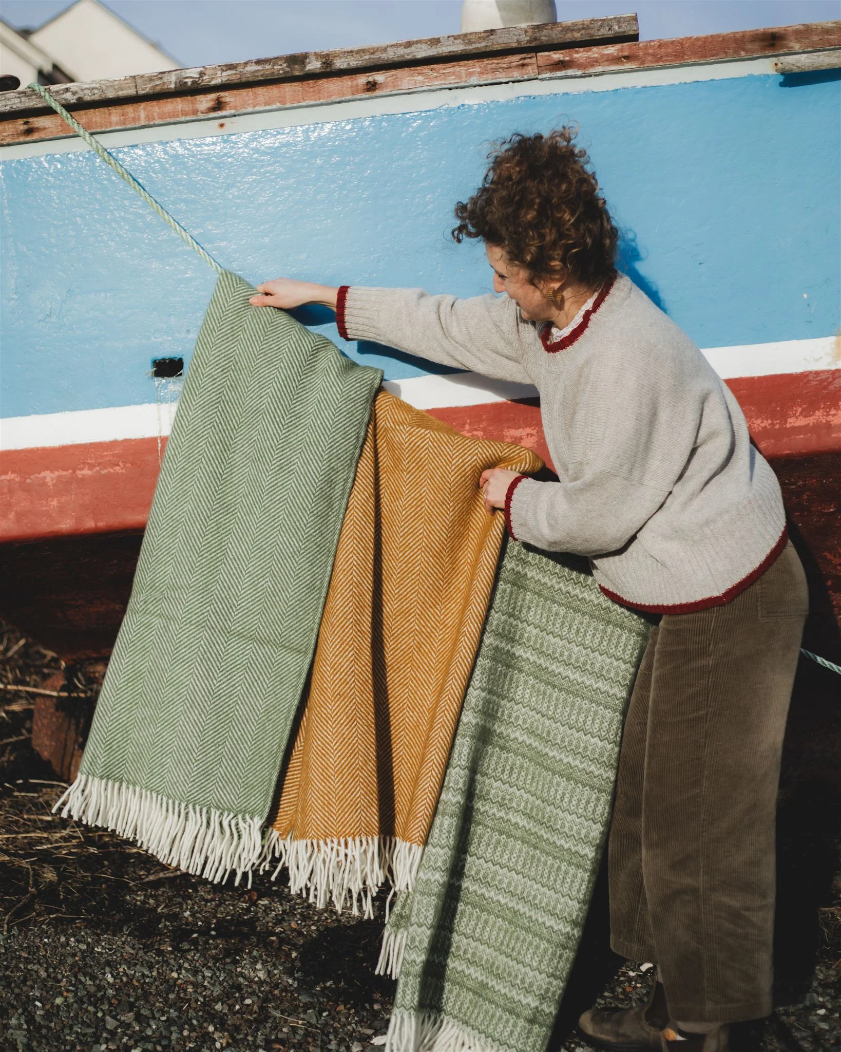 Fishbone Wool Throw - Mustard - Image 5